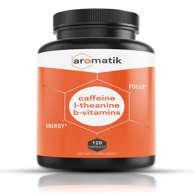 Aromatik Caffeine L-Theanine Focus Supplement | Caffeine (100 mg) + L-Theanine (200 mg) + B Vitamins | Energy Focus Cognition | USA Made at FDA Registered Facility | Vegan Capsules | 120 Servings
