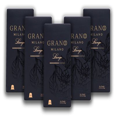 Grano Milano Lungo - 50 Espresso Pods Compatible with Nespresso Original line, 100% Arabica Medium Roast - Intensity 7/12, Coffee Capsules Made in Italy Espresso Coffee