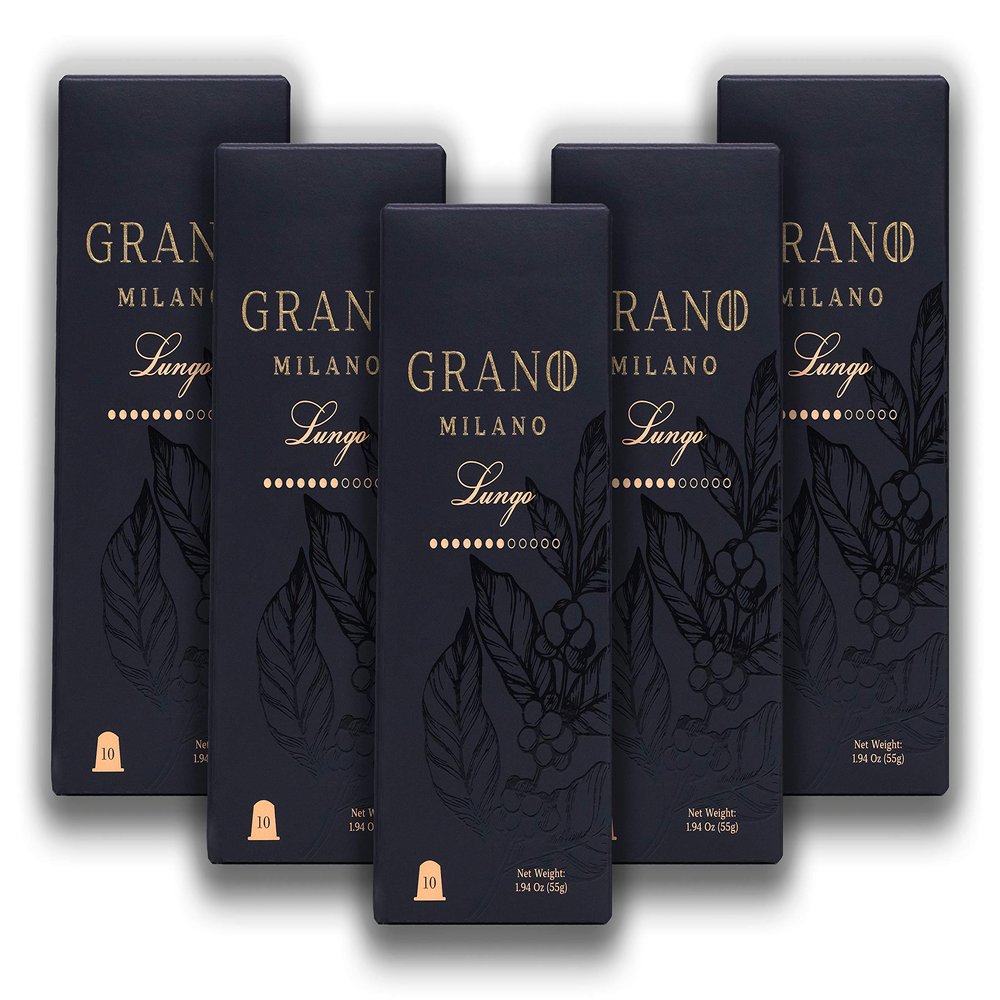 Grano Milano Lungo - 50 Espresso Pods Compatible with Nespresso Original line, 100% Arabica Medium Roast - Intensity 7/12, Coffee Capsules Made in Italy Espresso Coffee