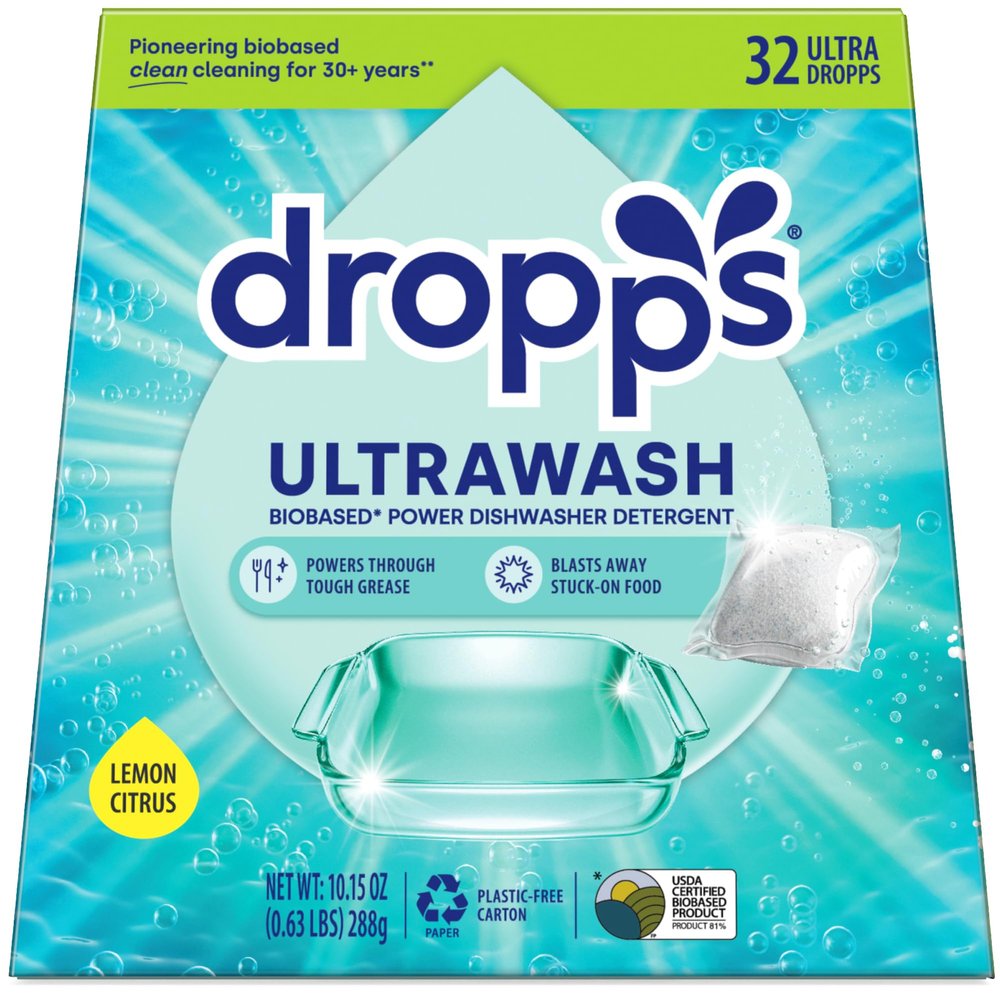Dropps UltraWash Dishwasher Pods, Lemon Citrus (32 Count) - Biobased Power Deep Clean Dishwasher Detergent Tablets for Sparkling Shiny Dishes - No Rinse Aid or Pre-Wash Needed - Dishwashing Pods