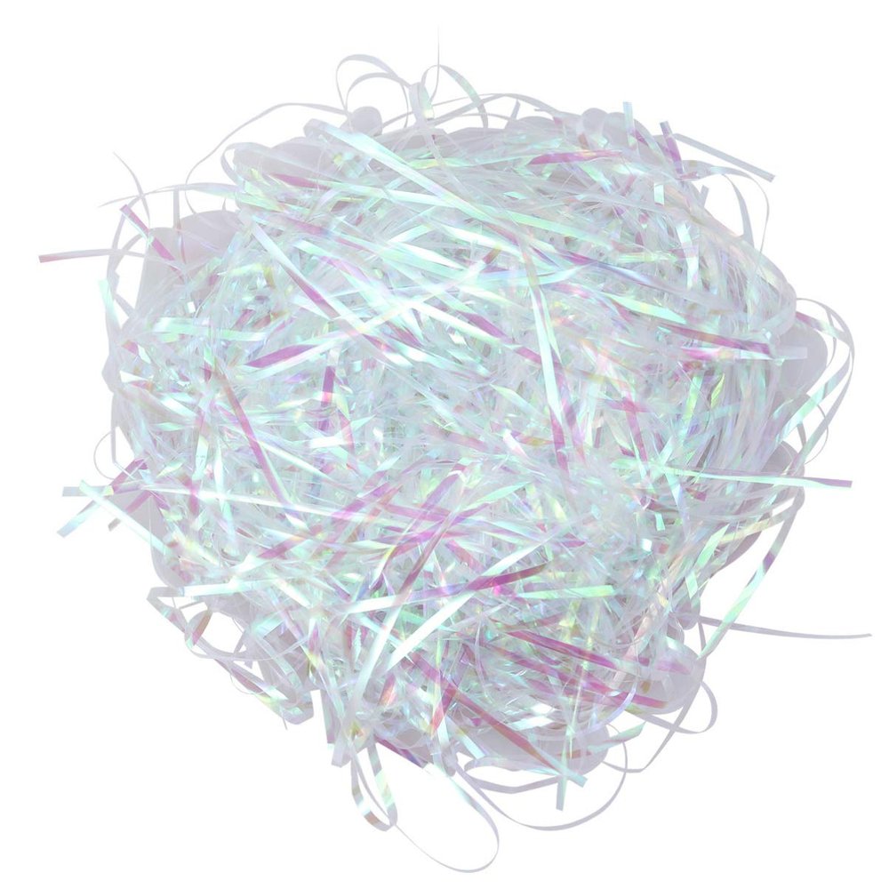 EXCEART 20g Silk Iridescent Shredded Paper Fill for Baskets Transparent Hamper Filler Crinkle Cut Tissue Paper Shred for Party Supplies Weddings Birthdays and More
