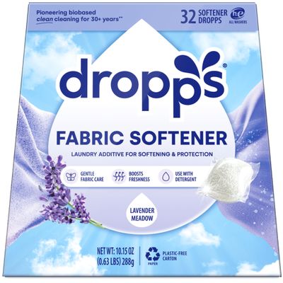 Dropps Laundry Fabric Softener Pods, Lavender Meadow (32 Pods) - Laundry Additive for Softening & Protection - HE Compatible Mineral Based Ingredients Laundry Supplies
