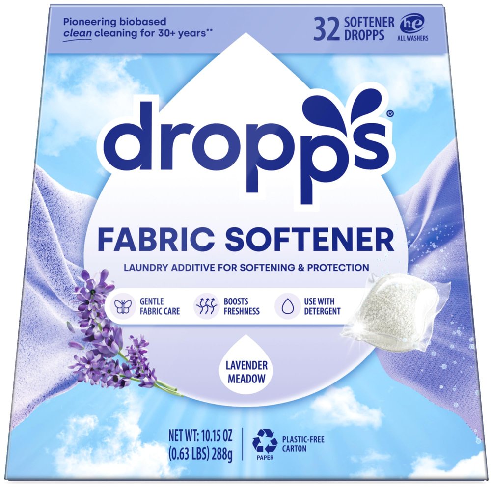 Dropps Laundry Fabric Softener Pods, Lavender Meadow (32 Pods) - Laundry Additive for Softening & Protection - HE Compatible Mineral Based Ingredients Laundry Supplies