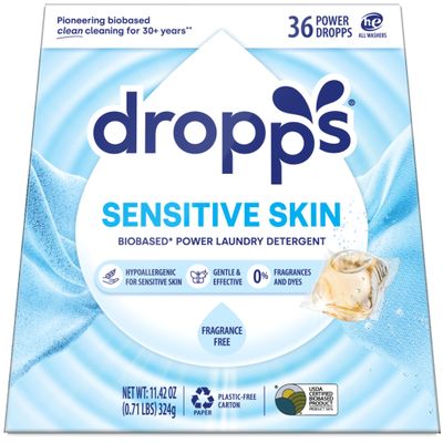 Dropps Sensitive Skin Laundry Detergent Pods, Unscented (36 Count) - Dermatologist Tested Laundry Pods - HE Compatible Laundry Supplies for Clean Clothes, Vegan & Dye-Free