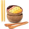 Rainforest Bowls Set of 2 Regular Raw Coconut Bowls, 2 Wooden Spoons & 2 Reusable Bamboo Straws - 100% Natural, Hand Carved by Artisans, Eco-Friendly & Sustainable - Smoothie/Acai/Salad Bowls view 1