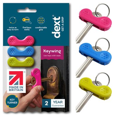 Dext - Keywing Key Turner Aid for People with Arthritis, Parkinsons, and More, Comfortable and Secure Grip for Weak Hands, Lightweight, Durable, Click-On Design, Suitable for Flat Keys (Multipack, 3)