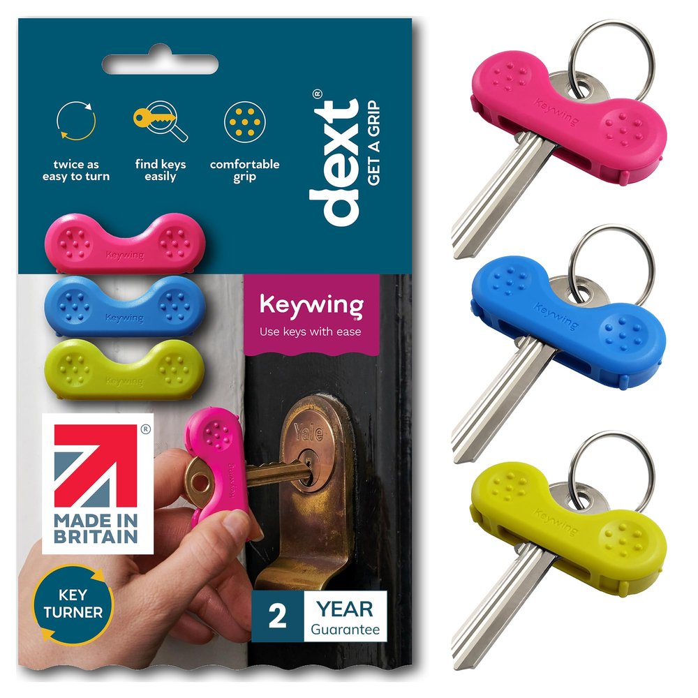 Dext - Keywing Key Turner Aid for People with Arthritis, Parkinsons, and More, Comfortable and Secure Grip for Weak Hands, Lightweight, Durable, Click-On Design, Suitable for Flat Keys (Multipack, 3)