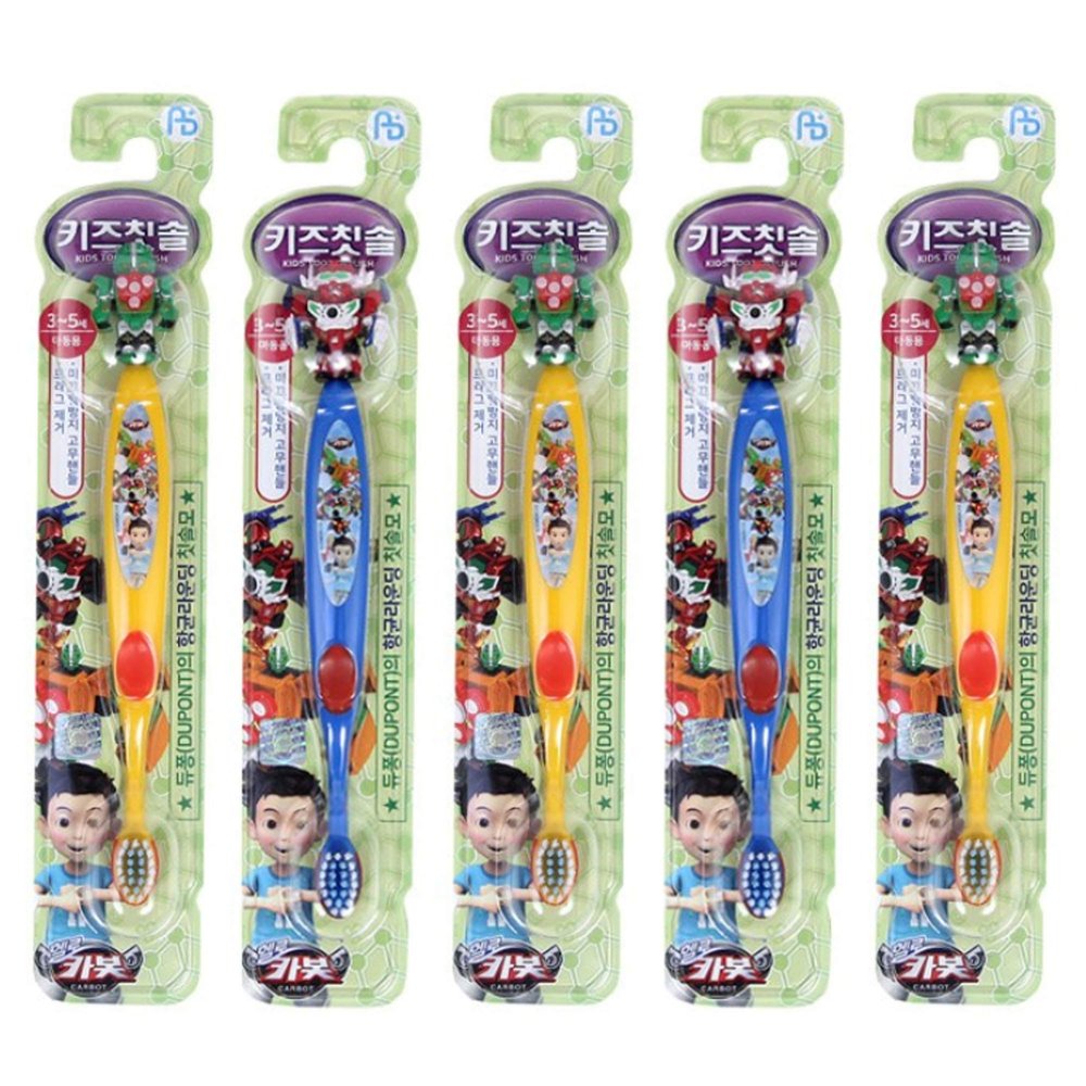 Hello CARBOT Toothbrush 5Set, Character Extra Soft Toothbrush for Kids3-5 Years, Transforming Robot Figure Toothbrush