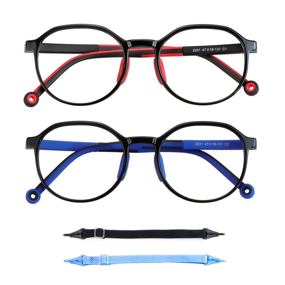 LAMBBAA Blue Light Blocking Glasses for Kids 2 Pairs Computer Glasses With Rope UV Protection for Boys Girls Age 3-12