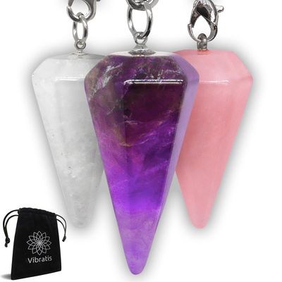 Dowsing Pendulums Set Amethyst Rose Quartz & Clear Cristal