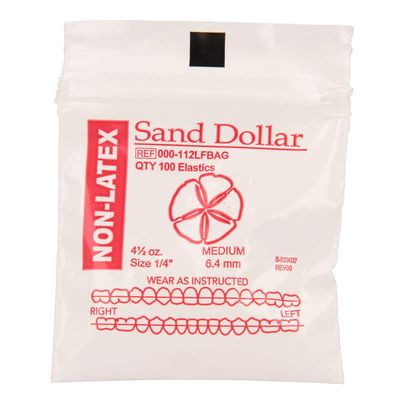 American Orthodontics Elastics Non-Latex Sea Life Sand Dollar | Medium, 4.5 Oz, 1/4" Size, 30 Packs Per Box, 3,000 Total | Made in The USA | Consistent Force, Hypo-allergenic Non-Latex Material