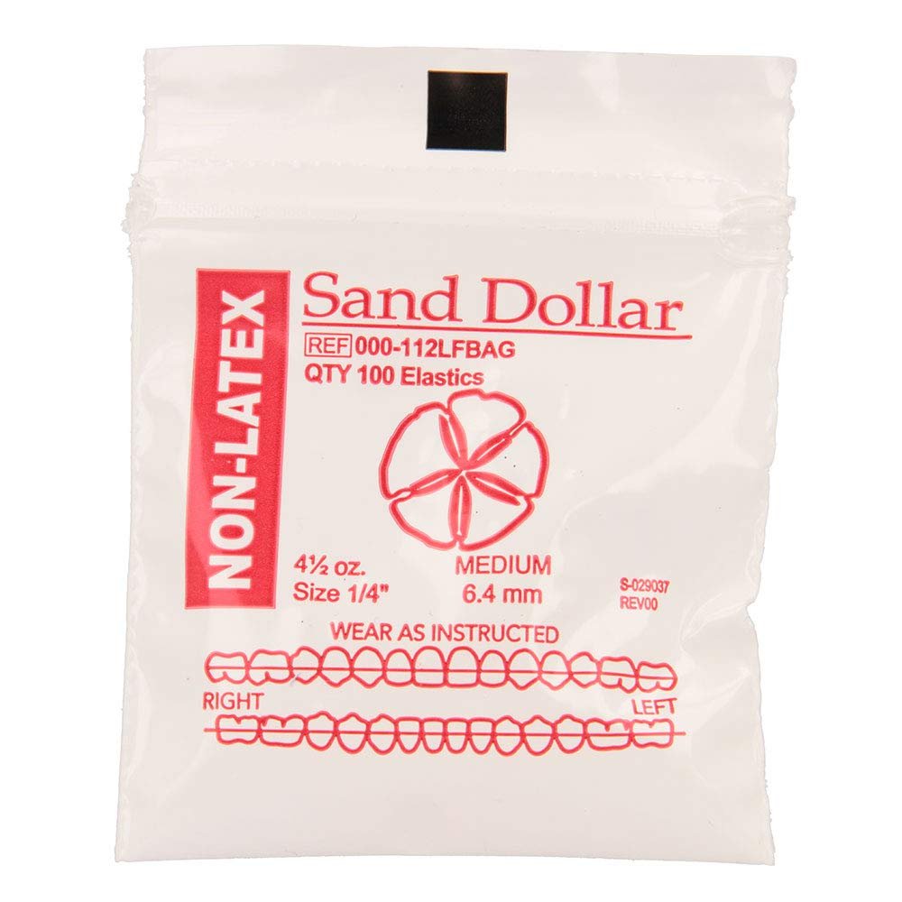 American Orthodontics Elastics Non-Latex Sea Life Sand Dollar | Medium, 4.5 Oz, 1/4" Size, 30 Packs Per Box, 3,000 Total | Made in The USA | Consistent Force, Hypo-allergenic Non-Latex Material
