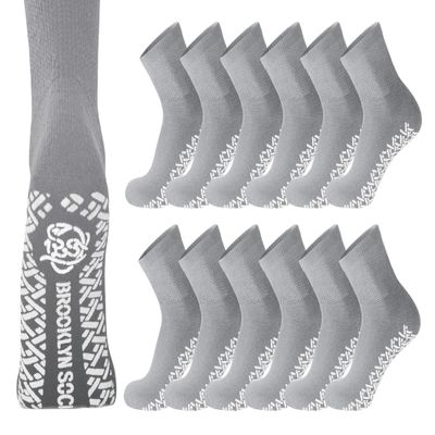 24 Pairs of Men's Non-Skid Diabetic Cotton Quarter Socks, Non Binding Top Therapeutic Cotton Gripper Socks (Grey, Socks Size 10-13)