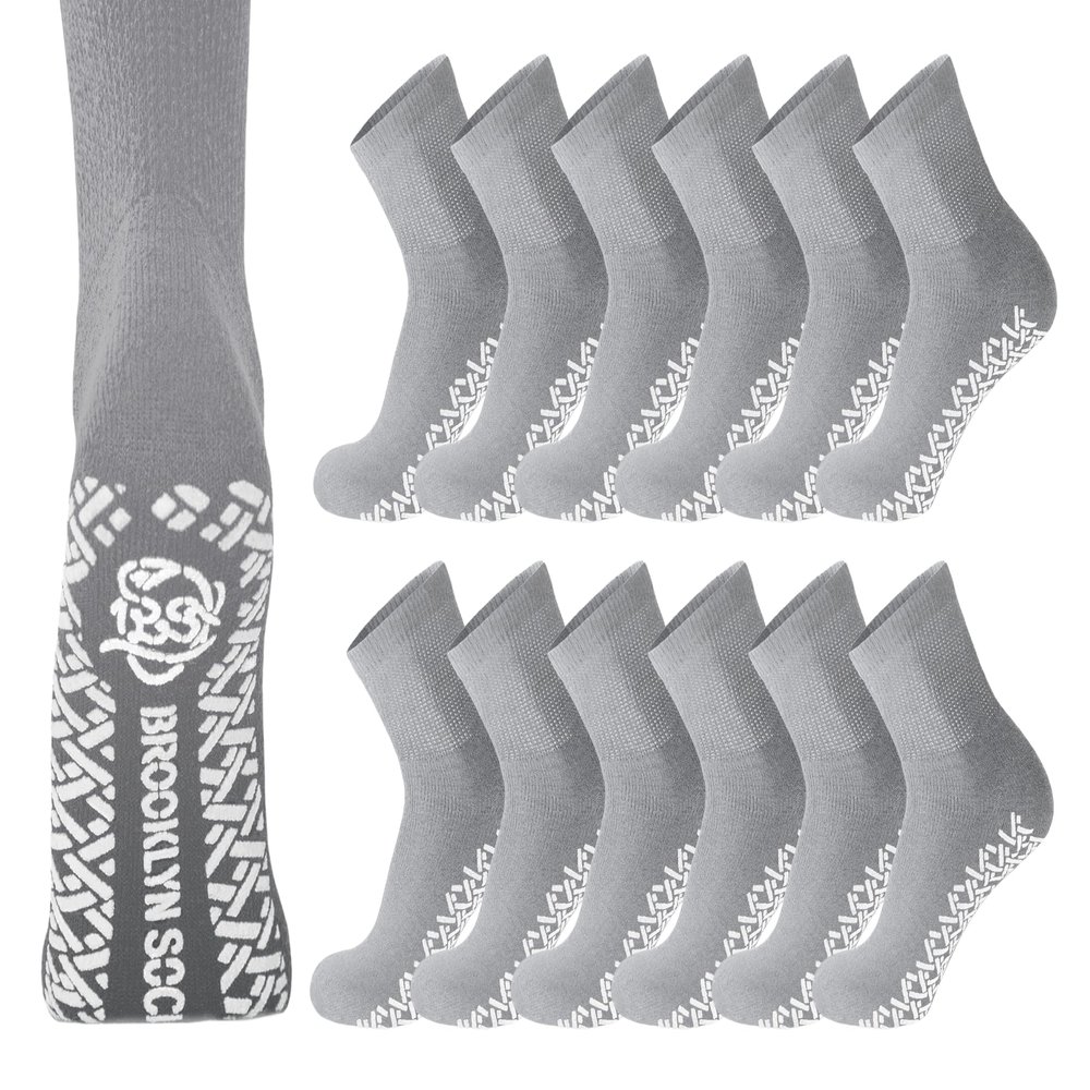 24 Pairs of Men's Non-Skid Diabetic Cotton Quarter Socks, Non Binding Top Therapeutic Cotton Gripper Socks (Grey, Socks Size 10-13)