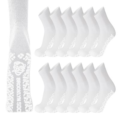 24 Pairs of Men's Non-Skid Diabetic Cotton Quarter Socks, Non Binding Top Therapeutic Cotton Gripper Socks (White, Socks Size 10-13)