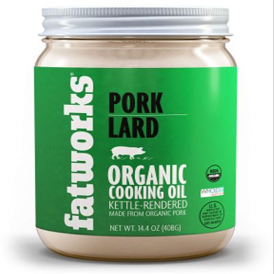 Fatworks, Certified Organic Pork Lard, NON-GMO, USDA 100% Organic for Keto, Paleo Everyday Cooking and Frying, Whole30 Approved, No Preservatives in 14.4 OZ, glass jar