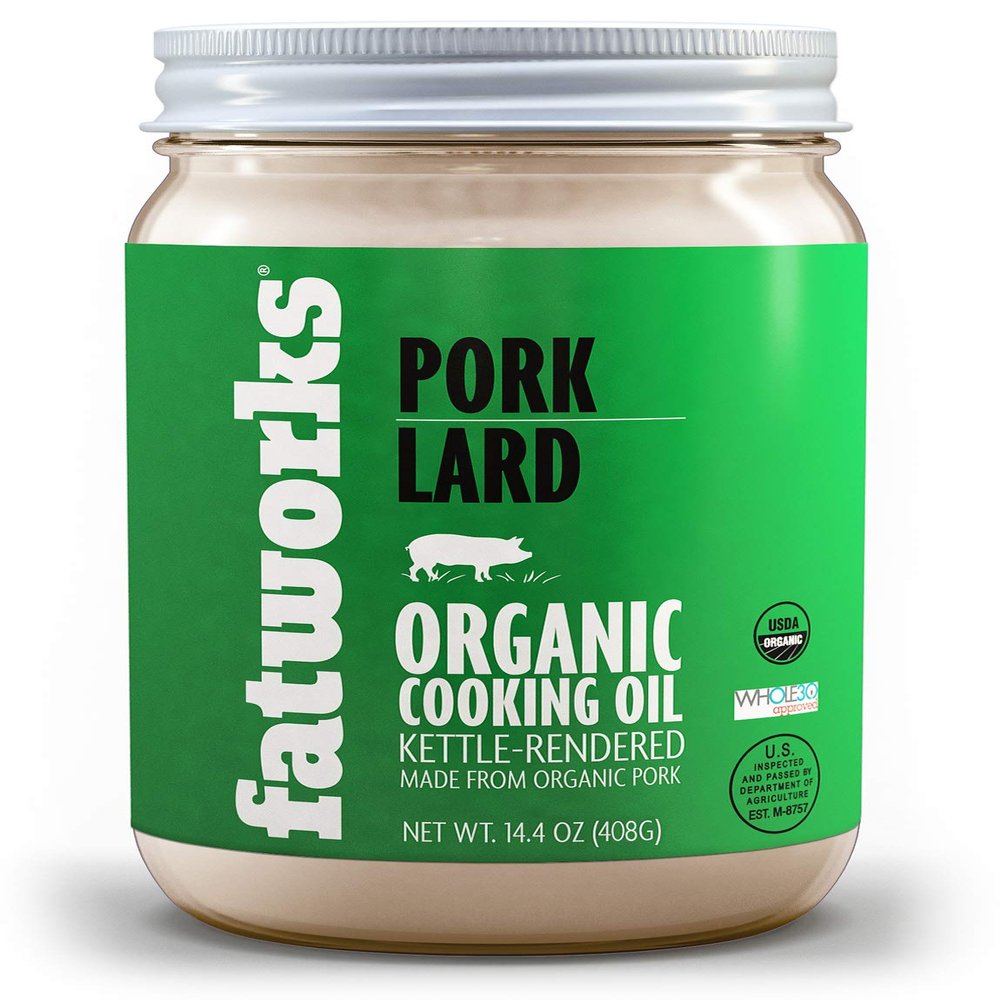 Fatworks, Certified Organic Pork Lard, NON-GMO, USDA 100% Organic for Keto, Paleo Everyday Cooking and Frying, Whole30 Approved, No Preservatives in 14.4 OZ, glass jar
