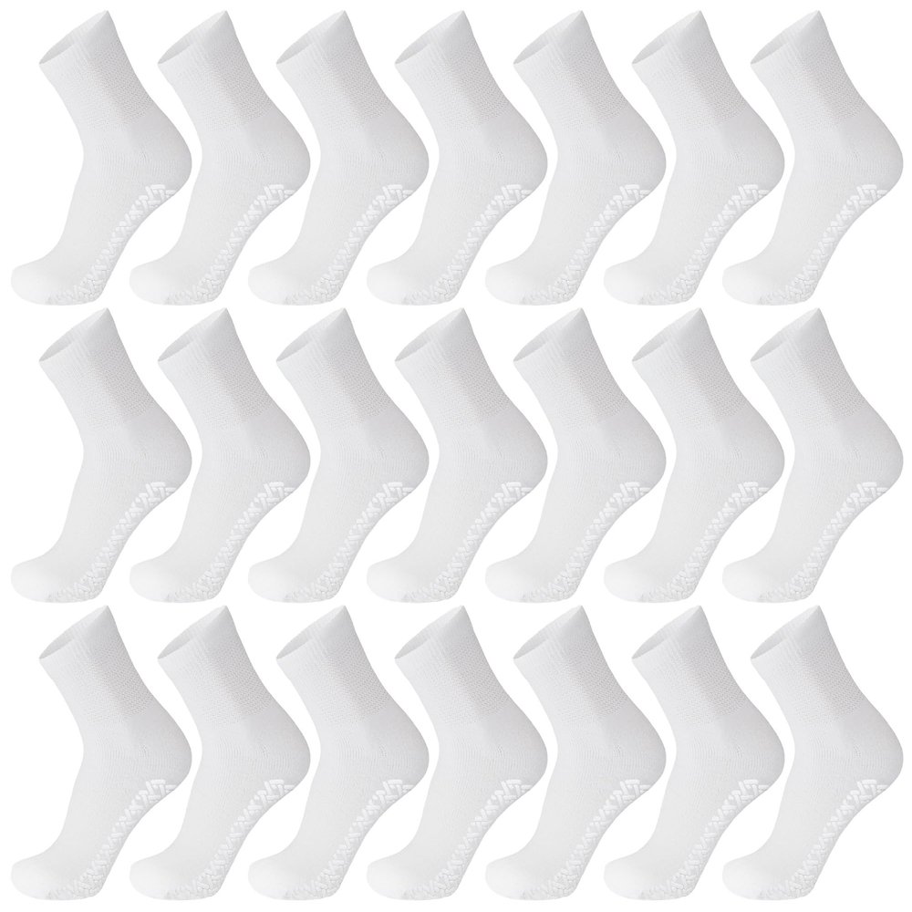 60 Pairs of Men's Non-Skid Diabetic Cotton Quarter Socks, Non Binding Top Therapeutic Cotton Gripper Socks (White, Socks Size 10-13)