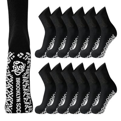 24 Pairs of Men's Non-Skid Diabetic Cotton Quarter Socks, Non Binding Top Therapeutic Cotton Gripper Socks (Black, Socks Size 10-13)