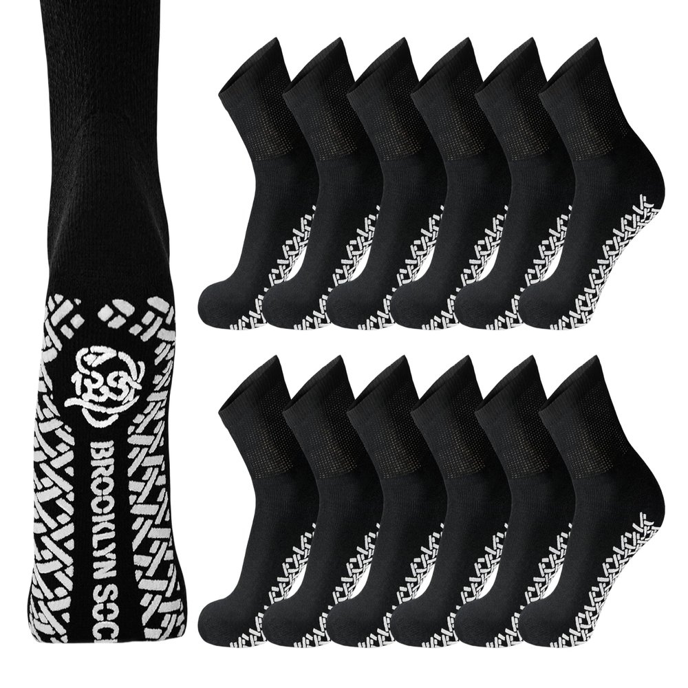 24 Pairs of Men's Non-Skid Diabetic Cotton Quarter Socks, Non Binding Top Therapeutic Cotton Gripper Socks (Black, Socks Size 10-13)
