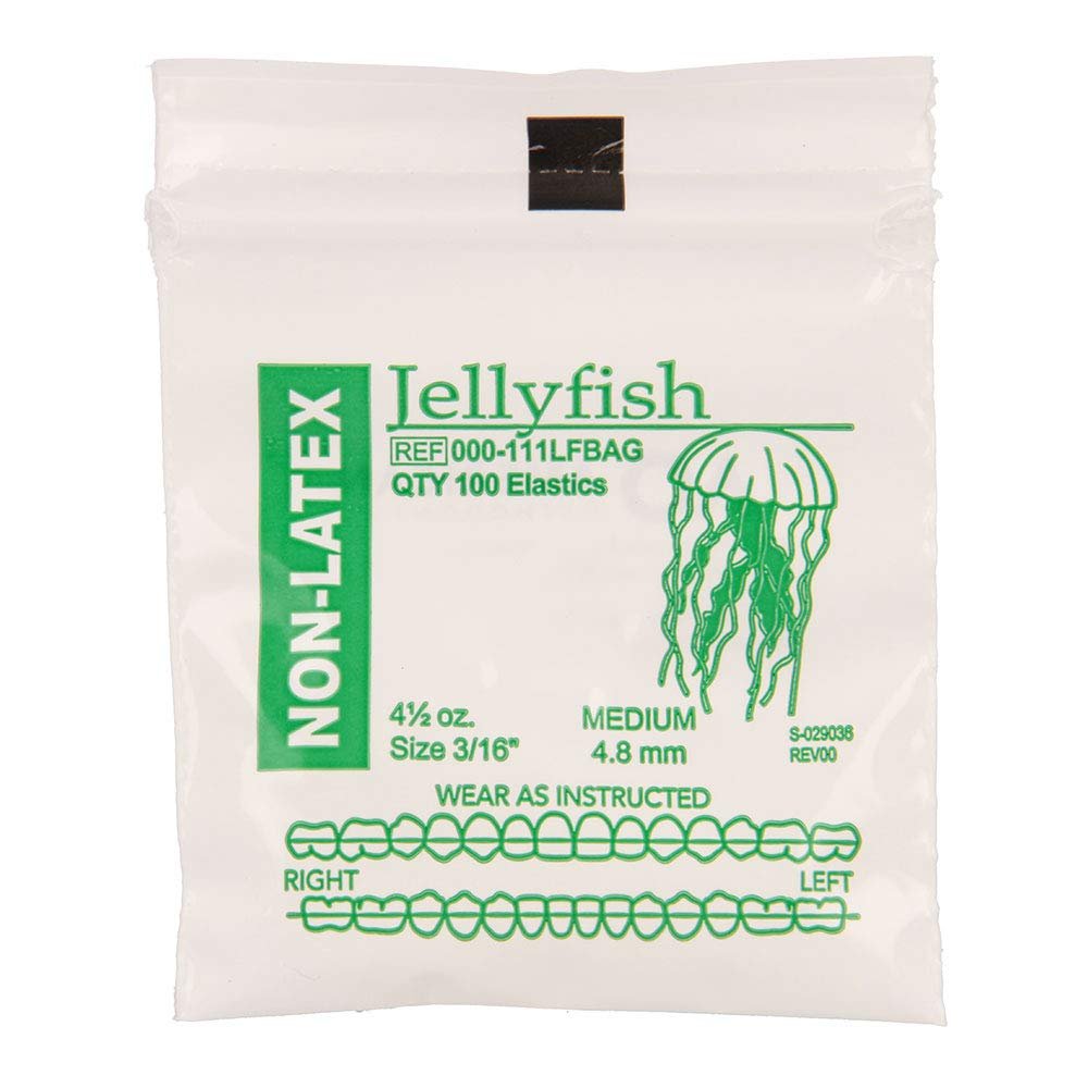 American Orthodontics Elastics Non-Latex Sea Life Jellyfish | Medium, 4.5 Oz, 3/16" Size, 30 Packs Per Box, 3,000 Total | Made in The USA | Consistent Force, Hypo-allergenic Non-Latex Material