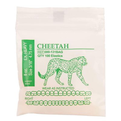 American Orthodontics Elastics Wildlife Cheetah | Extra Heavy, 8 Oz, 3/16" Size, 50 Packs Per Box, 5,000 Total | Made in The USA | Precision Cutting, Top Quality Latex Tubing