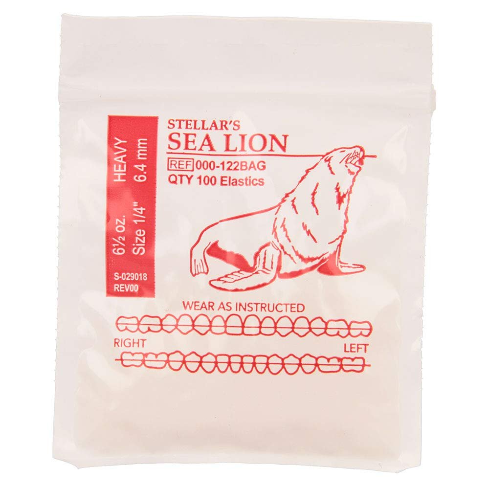 American Orthodontics Elastics Wildlife Sea Lion | Heavy, 6.5 Oz, 1/4" Size 50 Packs Per Box, 5,000 Total | Made in The USA | Exacting Dimensions, Precision Cutting, Top Quality Latex Tubing