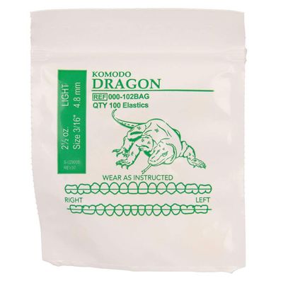 American Orthodontics Elastics Wildlife Dragon | Light, 2.5 Oz, 3/16" Size, 100 Packs Per Box, 10,000 Total | Made in The USA | Exacting Dimensions, Precision Cutting, Top Quality Latex Tubing