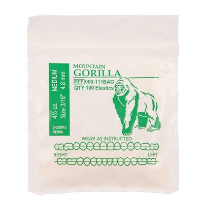 American Orthodontics Elastics Wildlife Gorilla | Medium, 4.5 Oz, 3/16" Size, 100 Packs Per Box, 10,000 Total | Made in The USA | Exacting Dimensions, Precision Cutting, Top Quality Latex Tubing