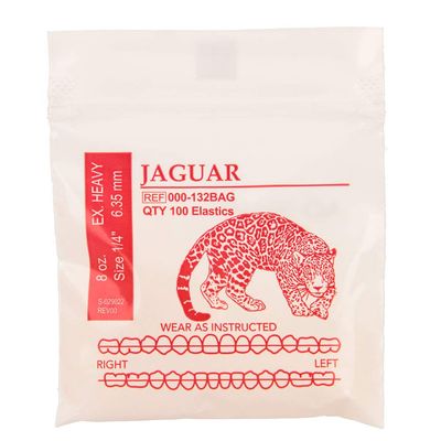 American Orthodontics Elastics Wildlife Jaguar | Extra Heavy, 8 Oz, 1/4" Size, 50 Packs Per Box, 5,000 Total | Made in The USA | Precision Cutting, Top Quality Latex Tubing