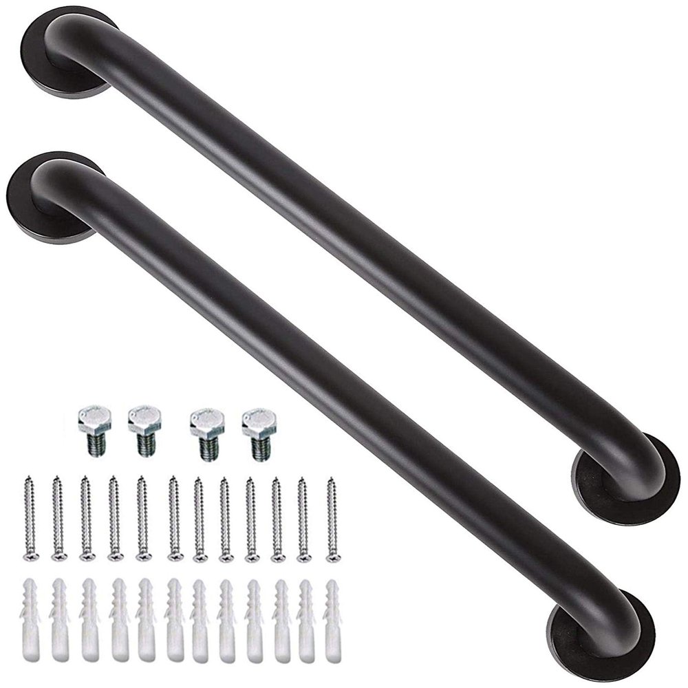 Black Shower Grab Bar 16 Inch - 1.25" Diameter, iMomwee 2 Pack Stainless Steel Bathroom Grab Bar Handle, Bathroom Shower Balance Bar,Safety Hand Rail Support,Handicap Elderly Senior Assist Bath Handle