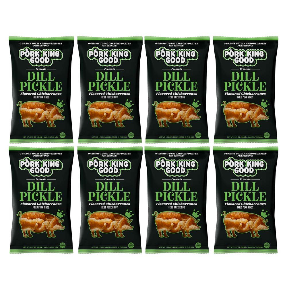 Pork King Good Pork Rinds (Chicharrones) (Dill Pickle, 8 Pack)