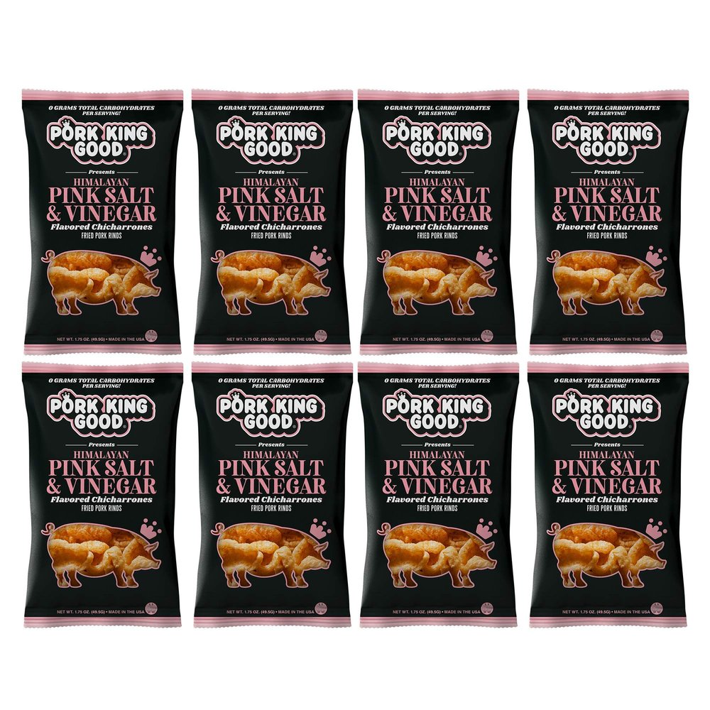 Pork King Good Himalayan Pink Salt & Vinegar Pork Rinds (Chicharrones) (8 Pack)