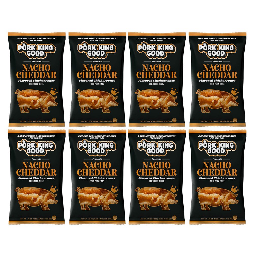 Pork King Good Pork Rinds (Chicharrones) (Nacho Cheddar, 8 Pack)