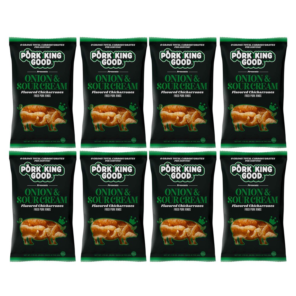 Pork King Good Pork Rinds (Chicharrones) (Onion & Sour Cream, 8 Pack)
