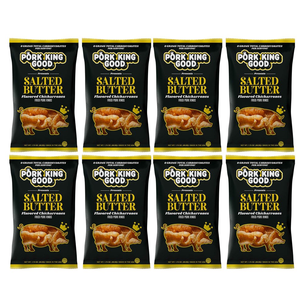 Pork King Good Salted Butter Pork Rinds (Chicharrones) (8 Pack)