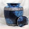 'Cloudy Blue Zircon' Handcrafted Adult Cremation Urn for Human Ashes, Large, Engraved, Painted; 10.5" X 6.25", with Velvet Bag view 2
