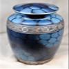 'Cloudy Blue Zircon' Handcrafted Adult Cremation Urn for Human Ashes, Large, Engraved, Painted; 10.5" X 6.25", with Velvet Bag view 4