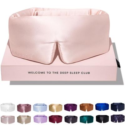DROWSY Silk Sleep Mask - Face-Hugging, Padded Cocoon for Luxury Sleep in Total Darkness - 100% Pure Mulberry Silk (Sunset Pink)