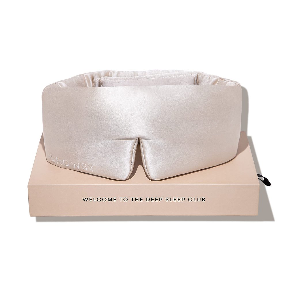 DROWSY Silk Sleep Mask - Face-Hugging, Padded Cocoon for Luxury Sleep in Total Darkness - 100% Pure Mulberry Silk (Dusty Gold)