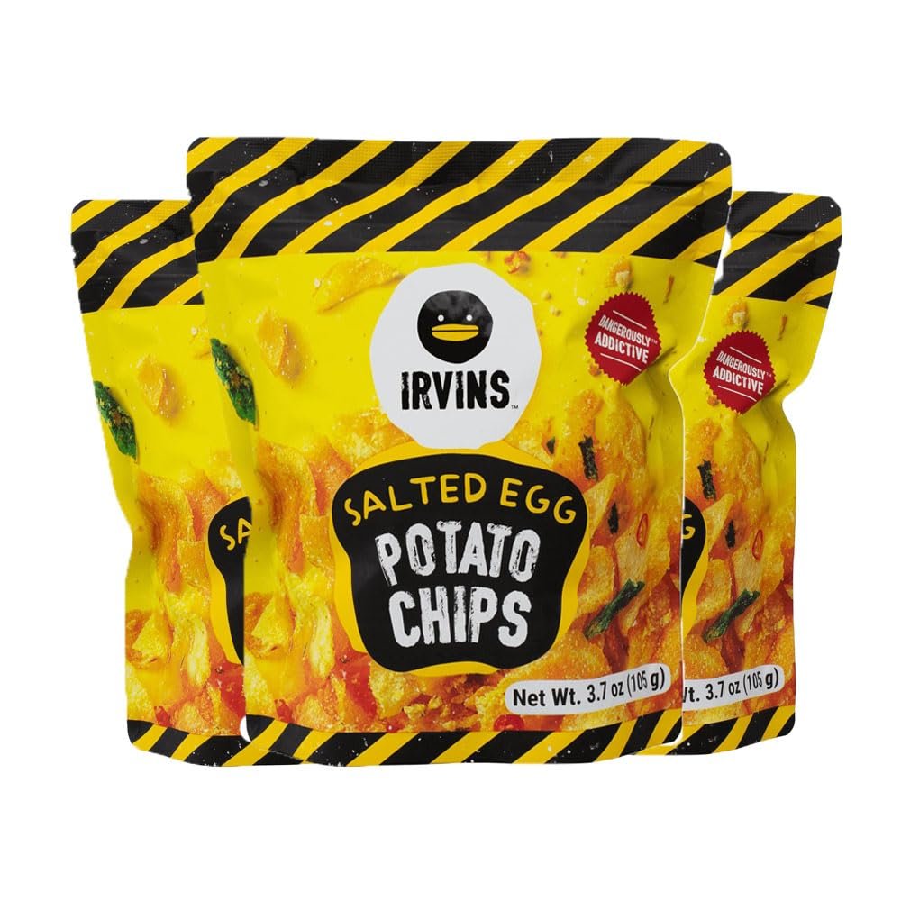 IRVINS Salted Egg Potato Chips Crisps  Premium Hand Cooked, Halal, Keto-Friendly, High Protein Snack, Dangerously Addictive, Real Salted Egg, Made in Singapore (3.3 oz, Pack of 3)