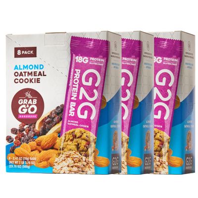 G2G Protein Bar, Almond Oatmeal Cookie, Real Food Ingredients, Refrigerated for Freshness. 24 Count (3 Packs of 8)