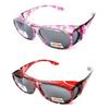 2 Pair Large Polarized Rhinestone Fit Over Reading Glasses Sunglasses Anti Glare Oval Rectangular (Deep Red/Floral) view 1
