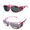 2 Pair Large Polarized Rhinestone Fit Over Reading Glasses Sunglasses Anti Glare Oval Rectangular (Light Red/Floral) view 1