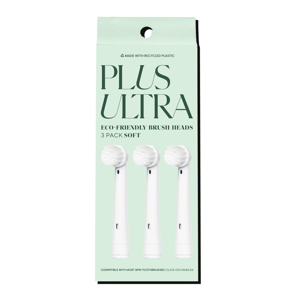 PLUS ULTRA Oral-B Compatible Electric Toothbrush Replacement Heads 3 Pack Soft Bristles for Sensitive Teeth Made with Recycled Plastic and Eco-Friendly