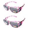 2 Pair Large Polarized Rhinestone Fit Over Reading Glasses Sunglasses Anti Glare Oval Rectangular (Floral/Floral)