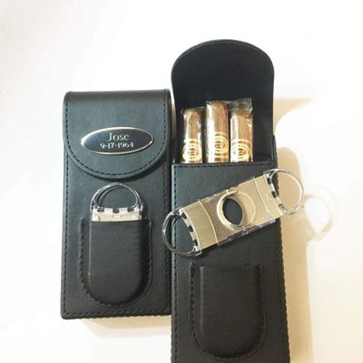 Personalized Engraved Free Cigar Case,Cutter-Black leather-Chrismas, Father's day gift