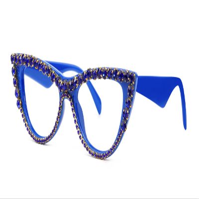 VOOGLAM Rhinestone Cat Eye Blue Light Glasses for Women Cute Computer Office Anti Eyestrain Dry Eyes Blue Cathleen VFP0179-02