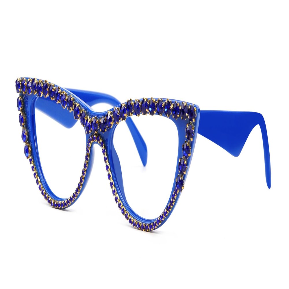 VOOGLAM Rhinestone Cat Eye Blue Light Glasses for Women Cute Computer Office Anti Eyestrain Dry Eyes Blue Cathleen VFP0179-02
