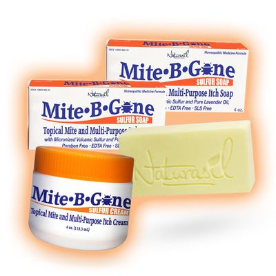 Naturasil Mite-B-Gone Treatment Pack - (1) 4oz Mite Cream + 2 Sulfur Soaps | for Human Mite, Insect & Mosquito Bites Itch | for All Skin Types | Child & Adult Safe